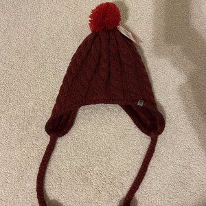 The North Face Red Fuzzy Ear Flap Pom Winter Hat